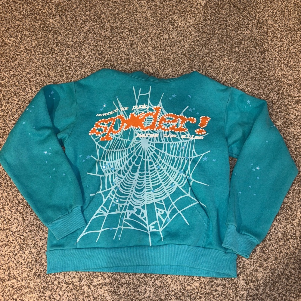 Teal Spider Web Graphic Hoodie